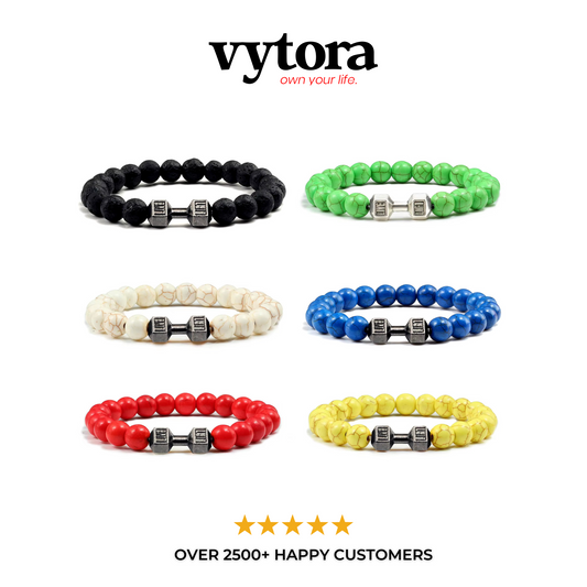 Fitness Dumbbell Bead Bracelet – Natural Stone Barbell Wristband Jewelry for Men & Women, Gym
